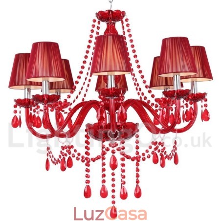 Lustre estilo vela de cristal K9 vermelho de 8 luzes Lustre estilo vela de cristal K9 vermelho de 8 luzes