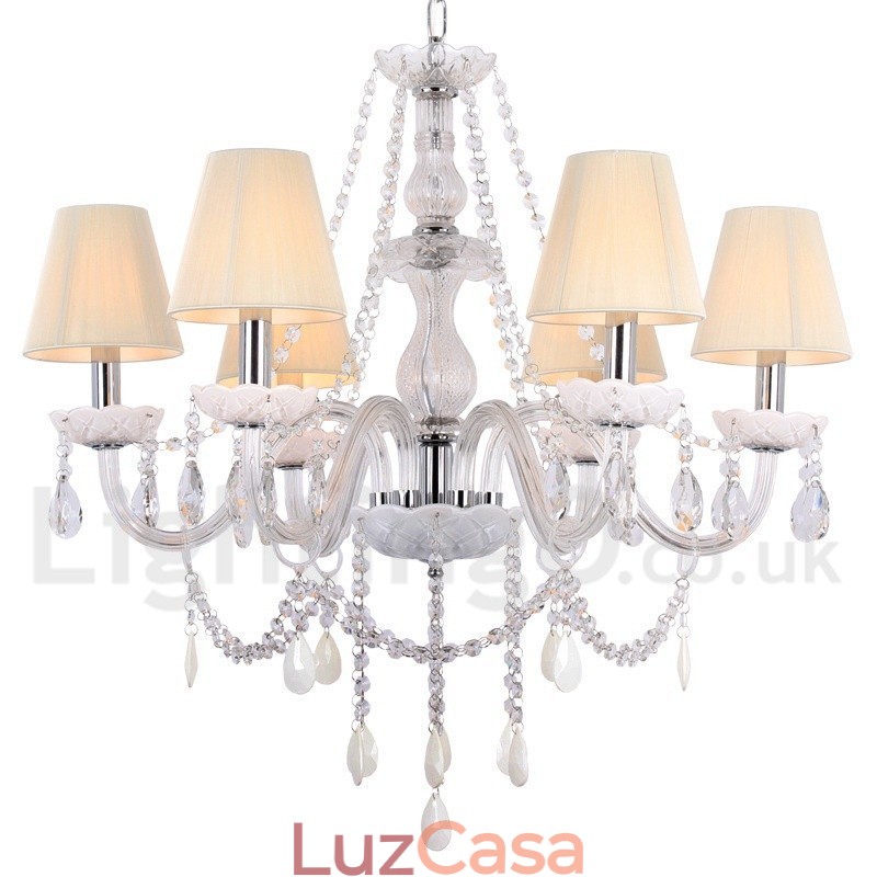 Lustre estilo vela de cristal K9 branco de 6 luzes