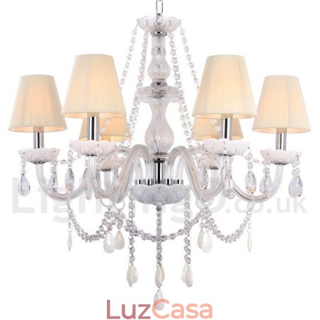 Lustre estilo vela de cristal K9 branco de 6 luzes Lustre estilo vela de cristal K9 branco de 6 luzes