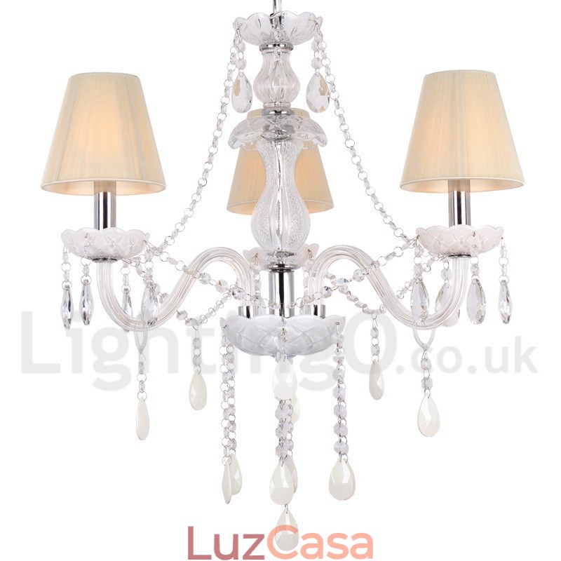 Lustre estilo vela de cristal K9 branco de 3 luzes