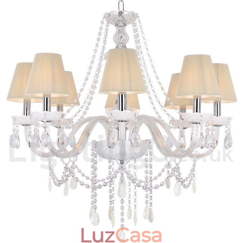 Lustre estilo vela de cristal K9 branco de 8 luzes