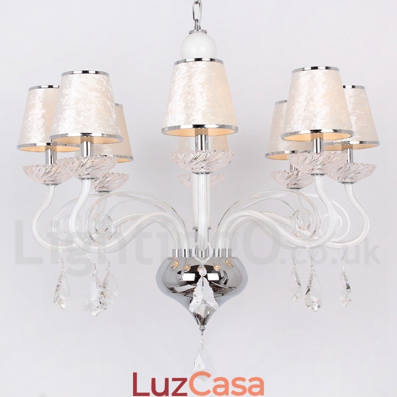 Lustre estilo vela de cristal K9 contemporâneo branco de 8 luzes