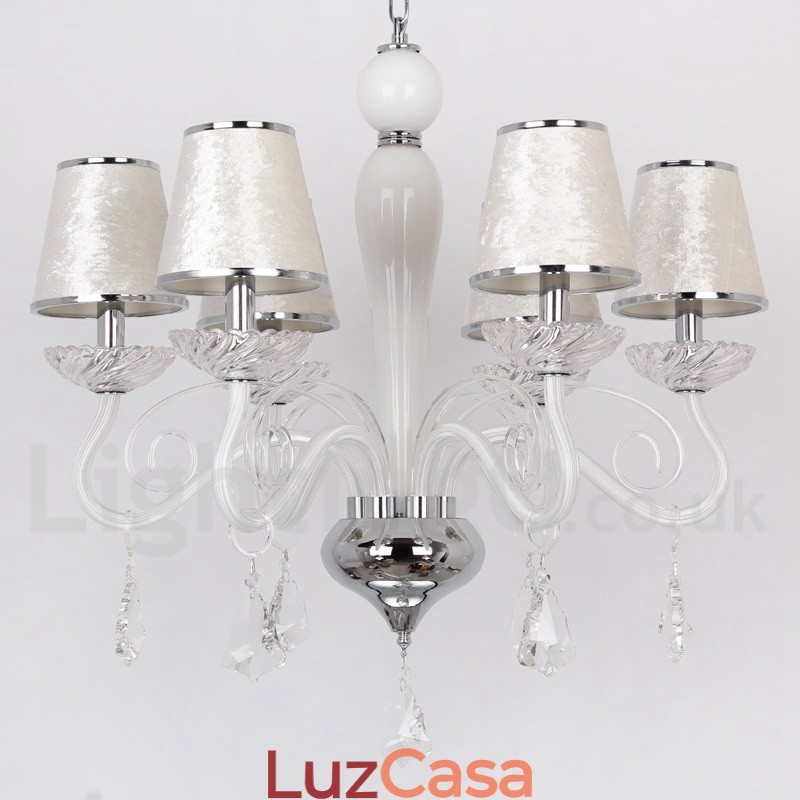 Lustre estilo vela de cristal K9 contemporâneo branco de 6 luzes