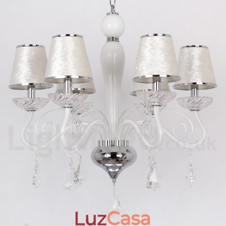 Lustre estilo vela de cristal K9 contemporâneo branco de 6 luzes Lustre estilo vela de cristal K9 contemporâneo branco de 6 luzes