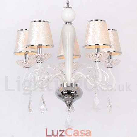 Lustre estilo vela de cristal K9 contemporâneo branco de 5 luzes Lustre estilo vela de cristal K9 contemporâneo branco de 5 luzes