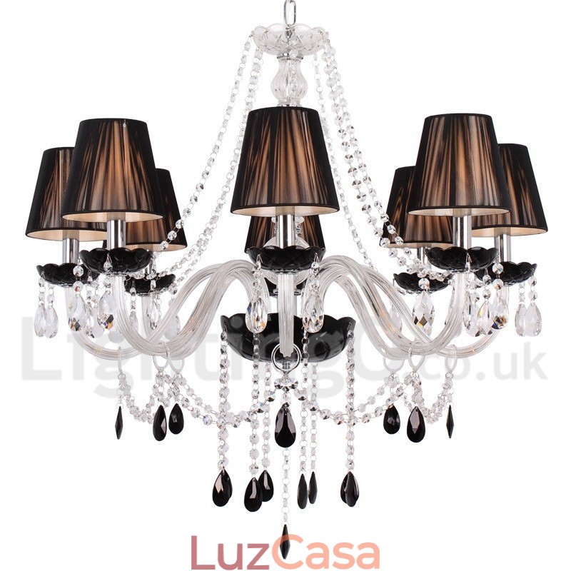 Lustre contemporâneo estilo vela de cristal K9 escovado preto de 8 luzes