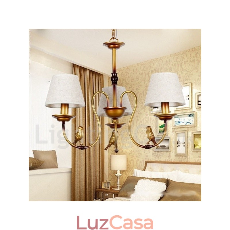 Lustre moderno contemporâneo rústico retrô estilo vela 3 luzes