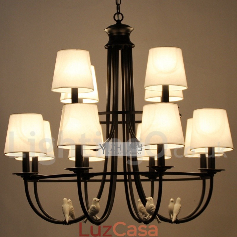Lustre estilo mediterrâneo retrô preto de 12 luzes, estilo rústico e contemporâneo, estilo vela