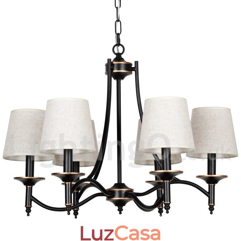Lustre estilo vela contemporâneo preto retrô rústico de 6 luzes