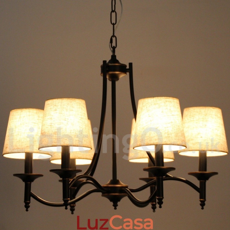 Lustre estilo vela contemporâneo preto retrô rústico de 6 luzes
