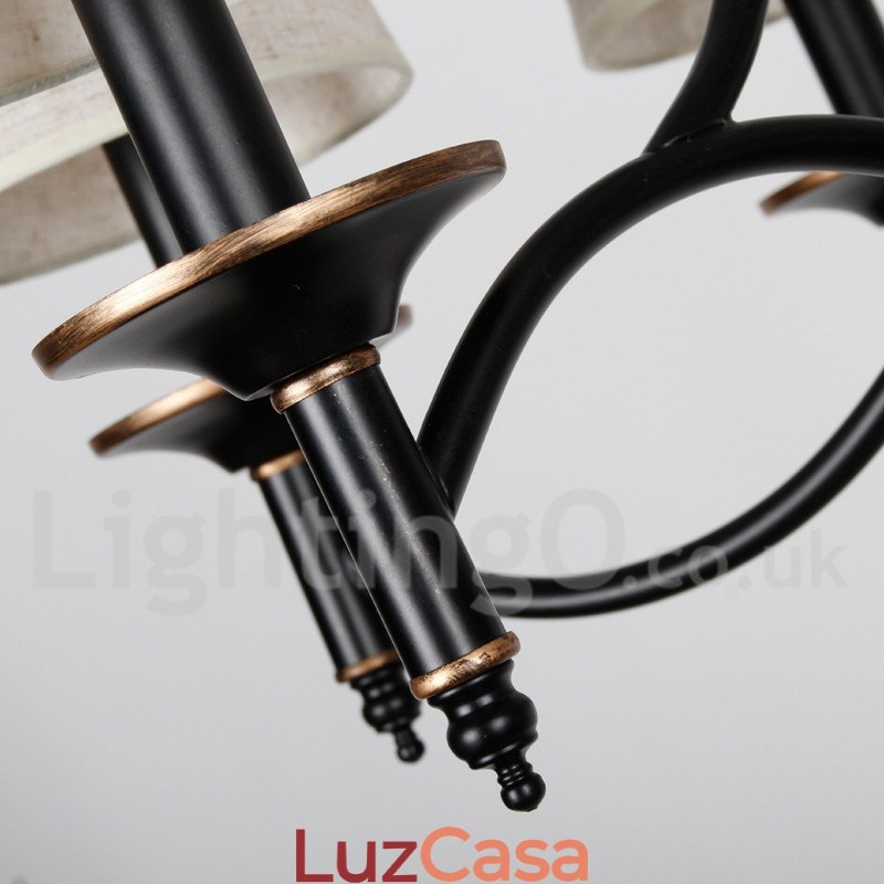 Lustre estilo vela contemporâneo preto retrô rústico de 6 luzes