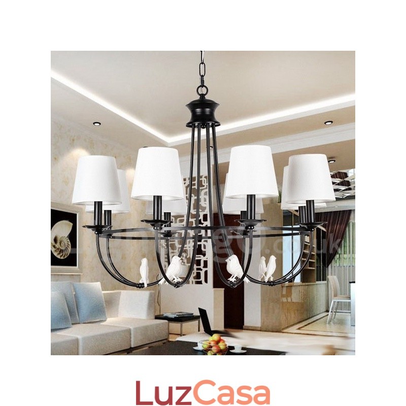 Lustre estilo mediterrâneo retrô preto de 8 luzes, estilo rústico e contemporâneo, estilo vela