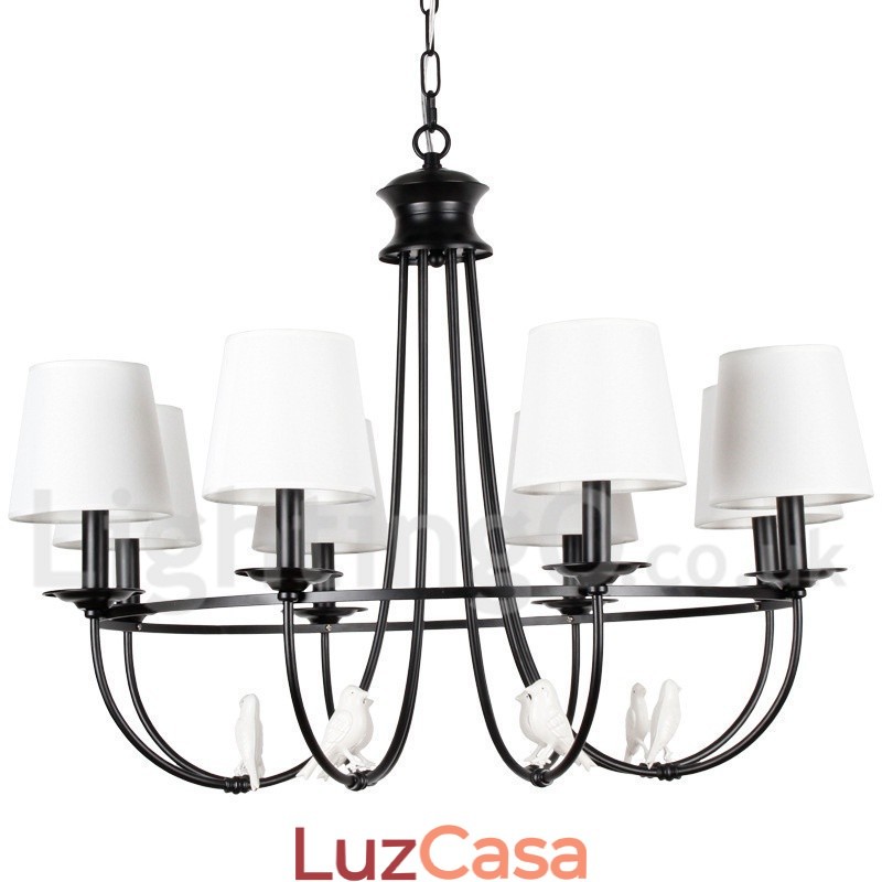 Lustre estilo mediterrâneo retrô preto de 8 luzes, estilo rústico e contemporâneo, estilo vela