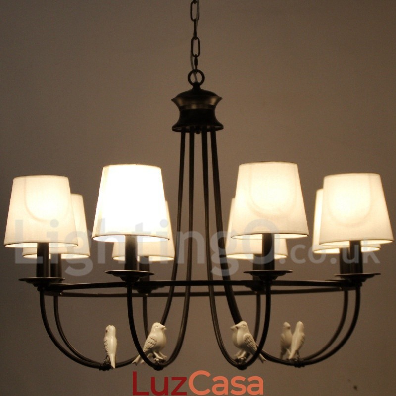 Lustre estilo mediterrâneo retrô preto de 8 luzes, estilo rústico e contemporâneo, estilo vela