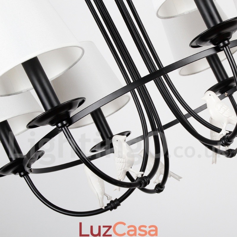 Lustre estilo mediterrâneo retrô preto de 8 luzes, estilo rústico e contemporâneo, estilo vela
