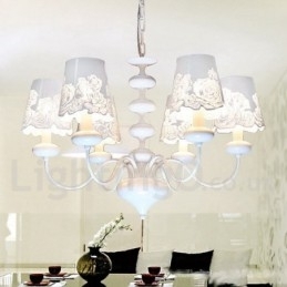 Lustre moderno contemporâneo de 6 luzes estilo vela branca vazada