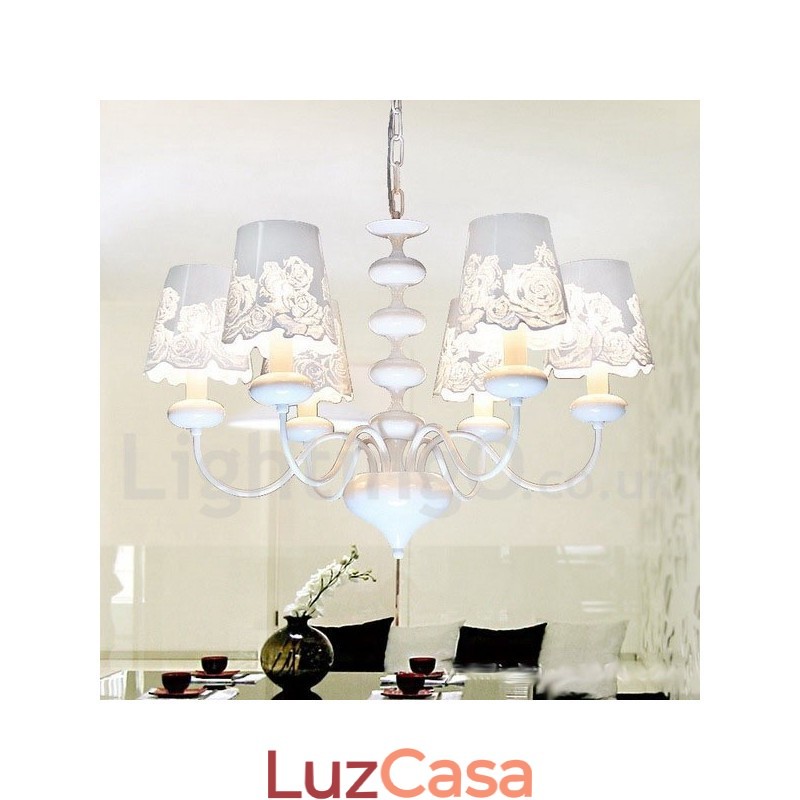 Lustre moderno contemporâneo de 6 luzes estilo vela branca vazada