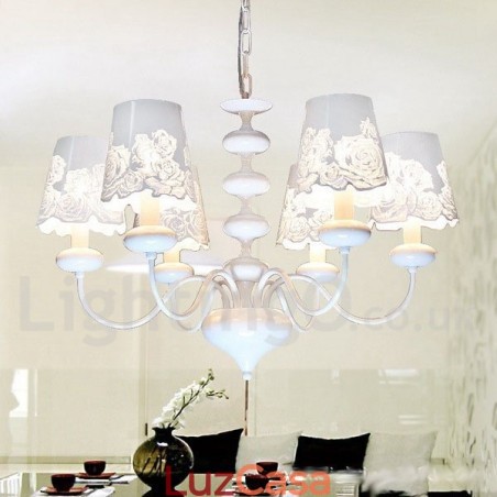 Lustre moderno contemporâneo de 6 luzes estilo vela branca vazada Lustre moderno contemporâneo de 6 luzes estilo vela branca vazada