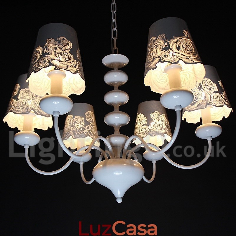 Lustre moderno contemporâneo de 6 luzes estilo vela branca vazada