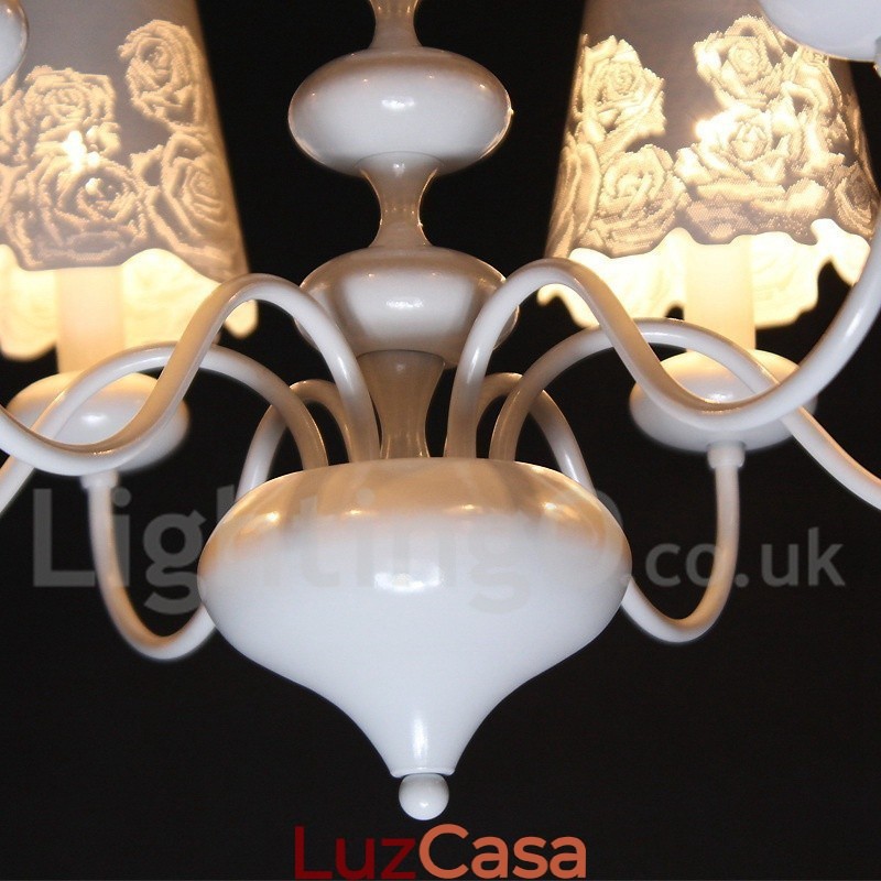 Lustre moderno contemporâneo de 6 luzes estilo vela branca vazada