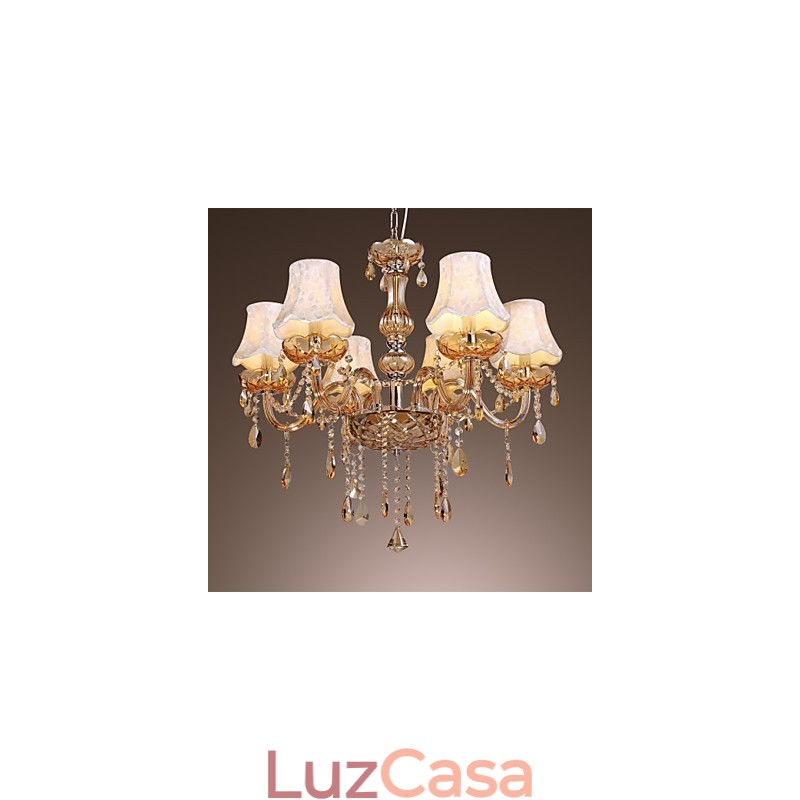 Lustre de luxo estilo europeu com 6 luzes e cristal K9