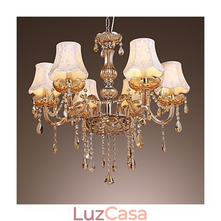 Lustre de luxo estilo europeu com 6 luzes e cristal K9 Lustre de luxo estilo europeu com 6 luzes e cristal K9