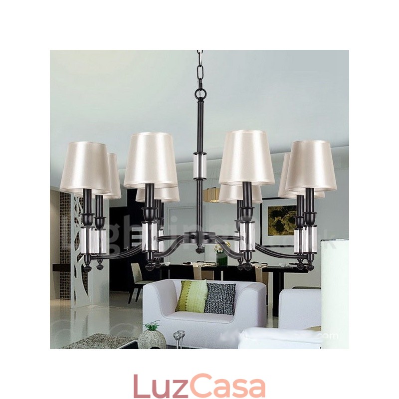 Lustre estilo vela contemporâneo retrô preto de 8 luzes
