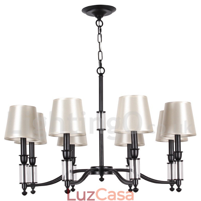 Lustre estilo vela contemporâneo retrô preto de 8 luzes