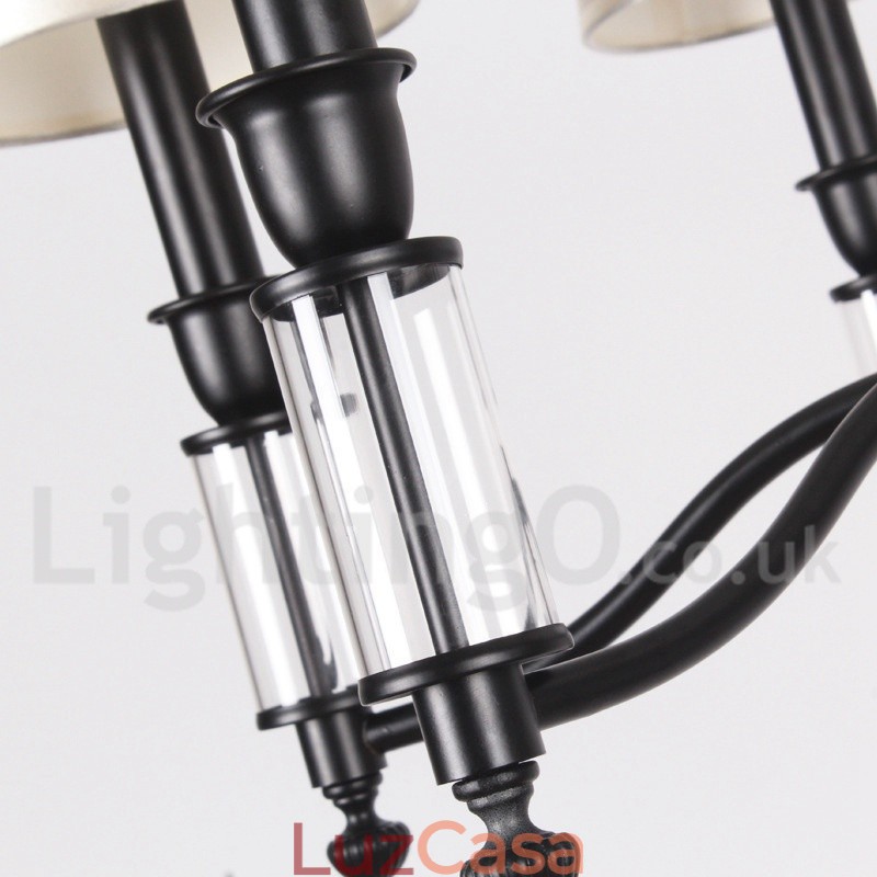 Lustre estilo vela contemporâneo retrô preto de 8 luzes