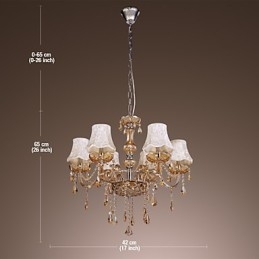Lustre de luxo estilo europeu com 6 luzes e cristal K9