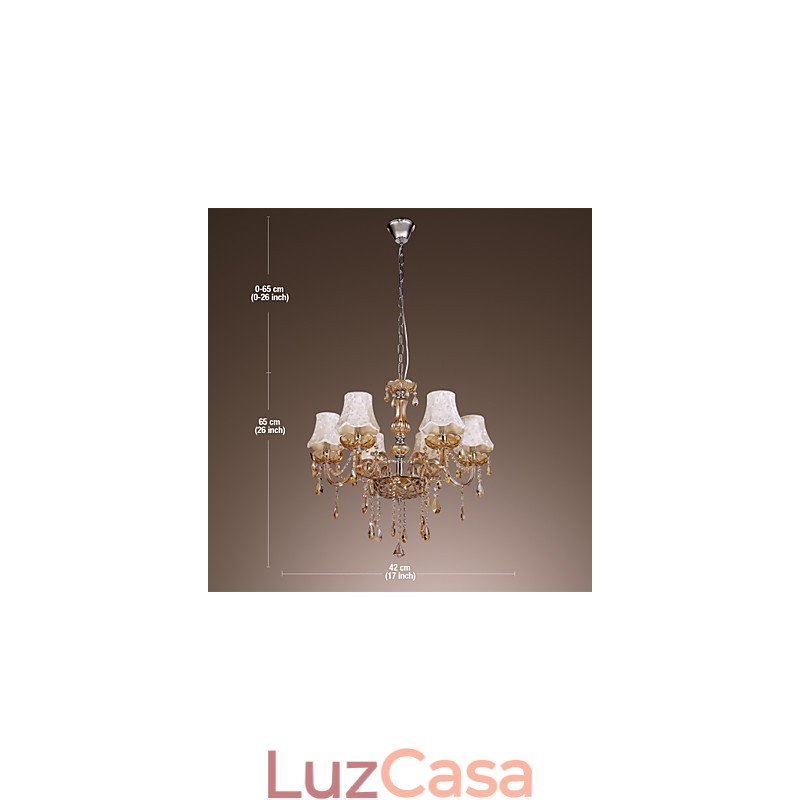 Lustre de luxo estilo europeu com 6 luzes e cristal K9
