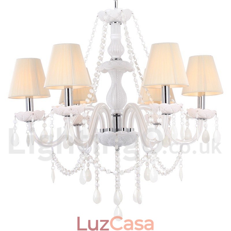 Lustre estilo vela de cristal K9 branco de 6 luzes