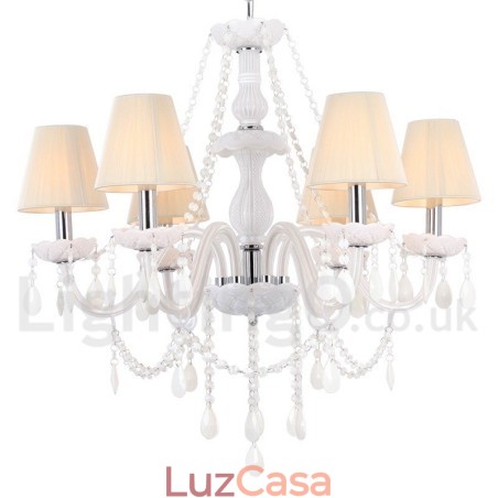 Lustre estilo vela de cristal K9 branco de 6 luzes