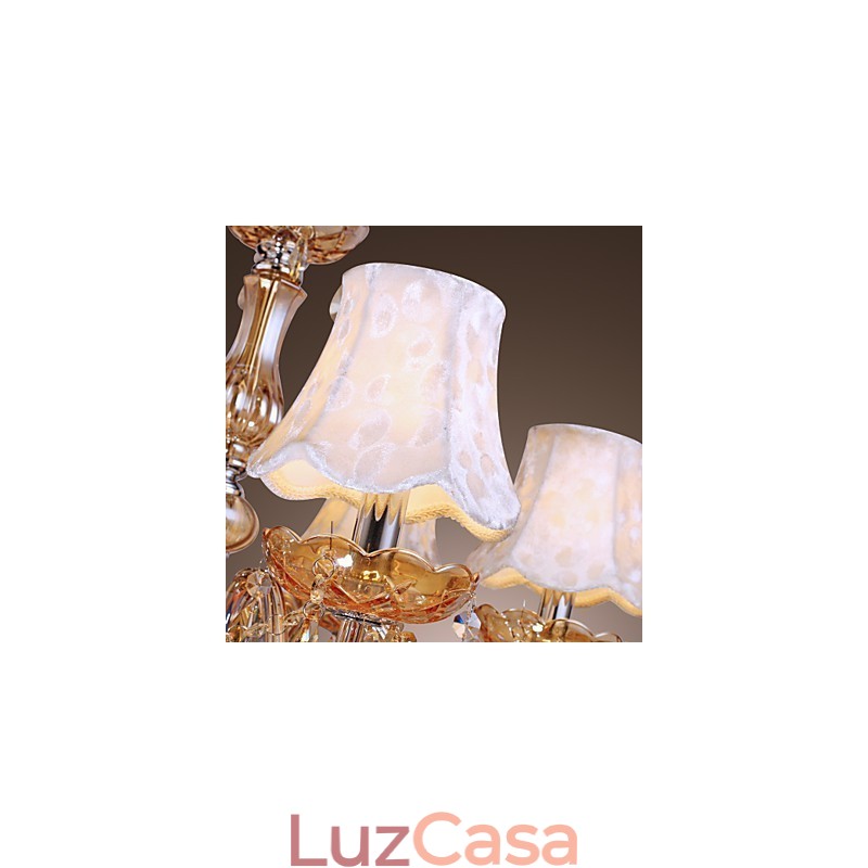Lustre de luxo estilo europeu com 6 luzes e cristal K9
