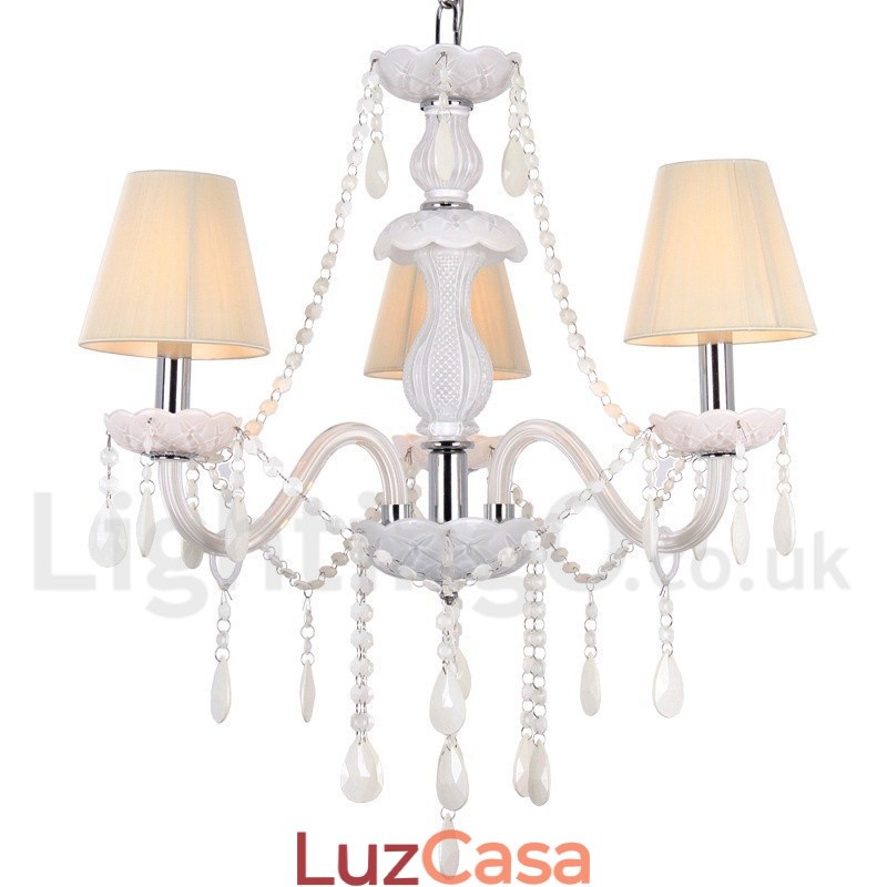 Lustre estilo vela de cristal K9 branco de 3 luzes