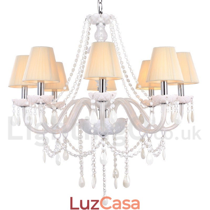 Lustre estilo vela de cristal K9 branco de 8 luzes