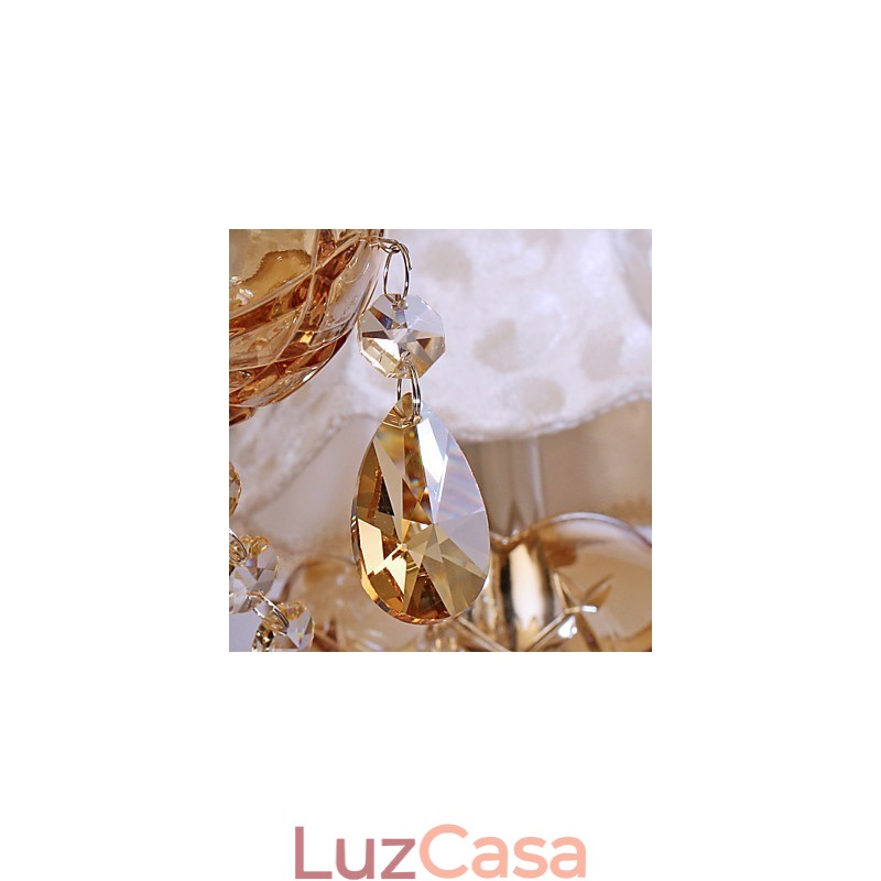 Lustre de luxo estilo europeu com 6 luzes e cristal K9