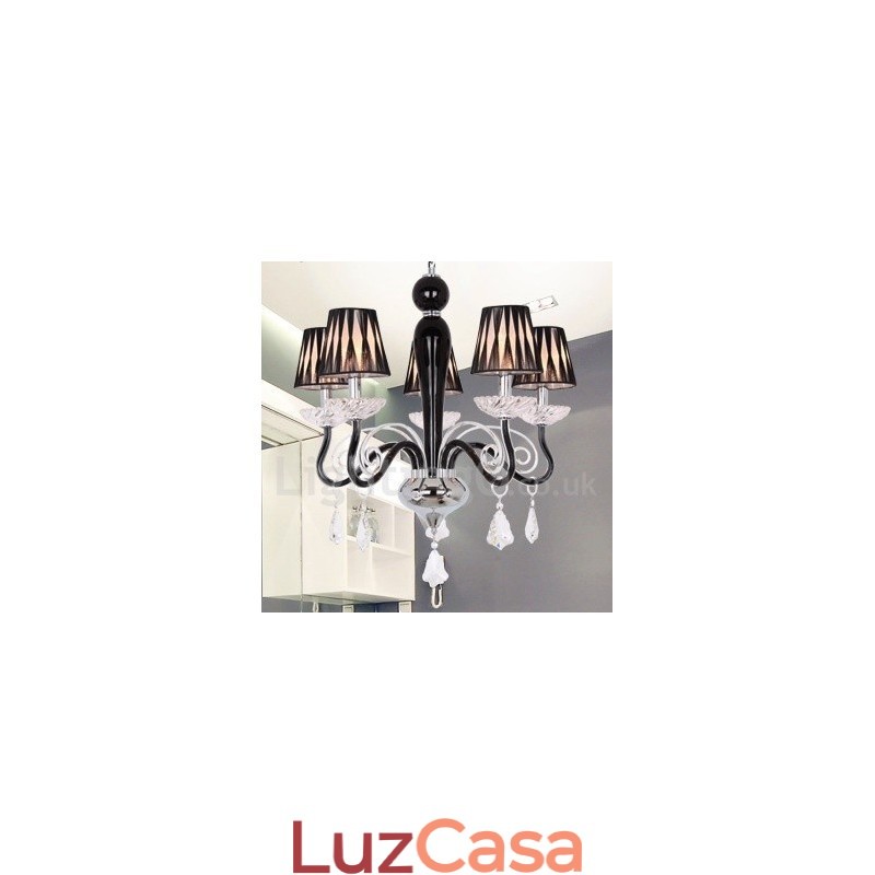 Lustre estilo vela de cristal K9 contemporâneo branco de 5 luzes