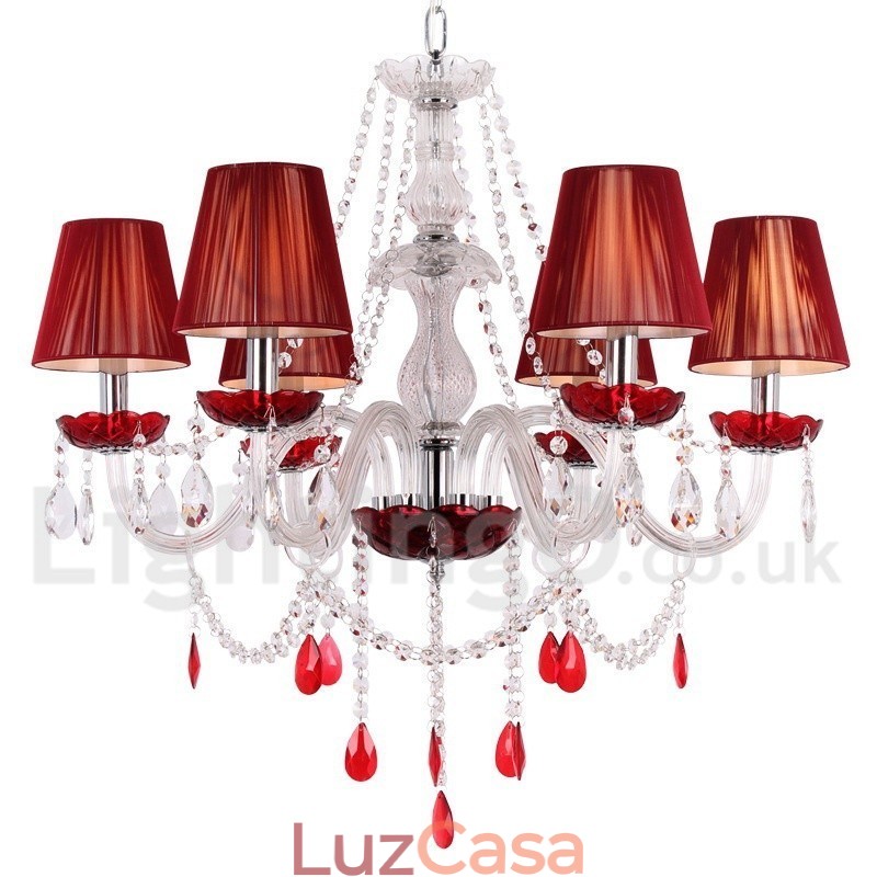 Lustre estilo vela de cristal K9 vermelho de 6 luzes