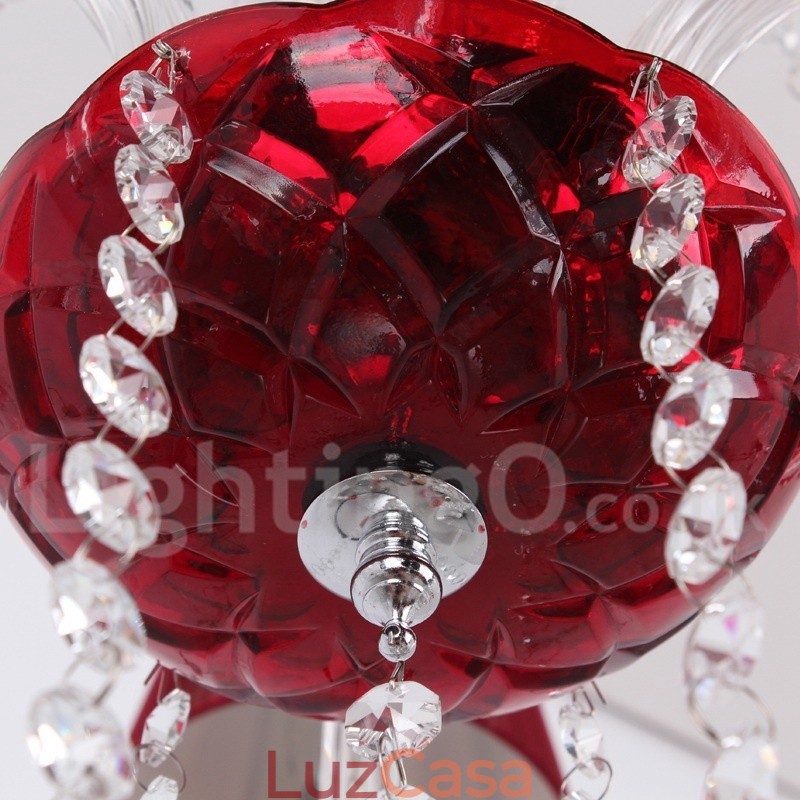 Lustre estilo vela de cristal K9 vermelho de 6 luzes