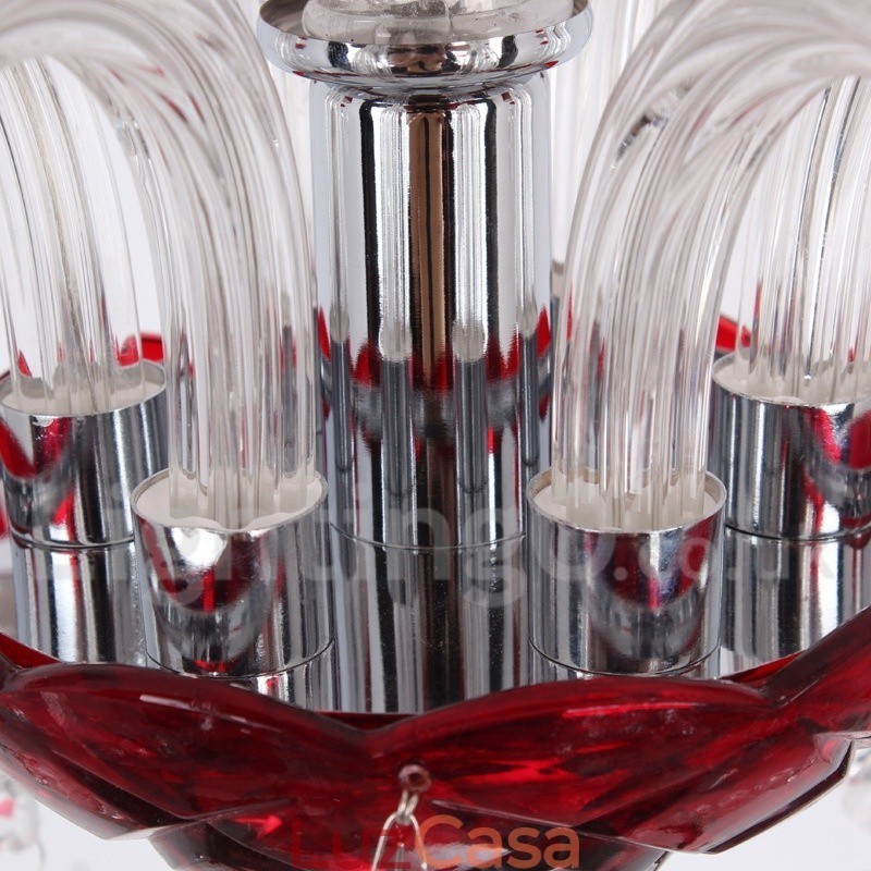 Lustre estilo vela de cristal K9 vermelho de 6 luzes