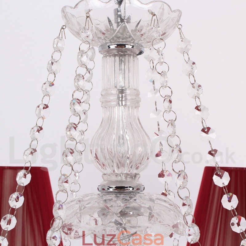 Lustre estilo vela de cristal K9 vermelho de 6 luzes