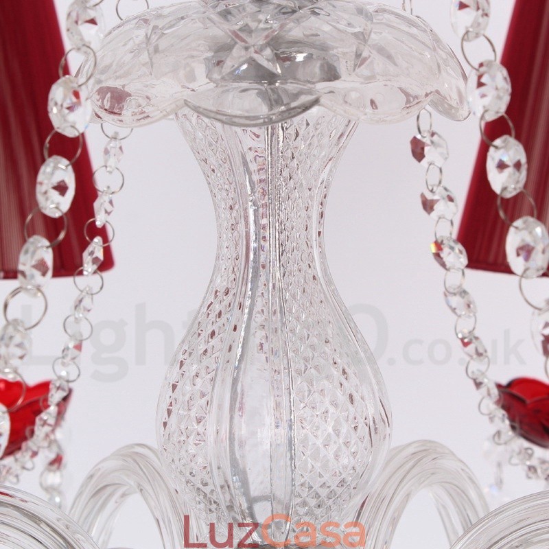 Lustre estilo vela de cristal K9 vermelho de 6 luzes