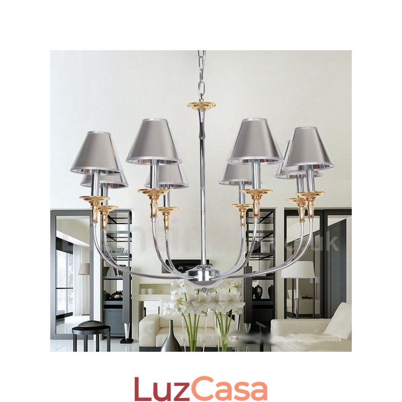 Lustre moderno contemporâneo estilo vela cromado de 8 luzes