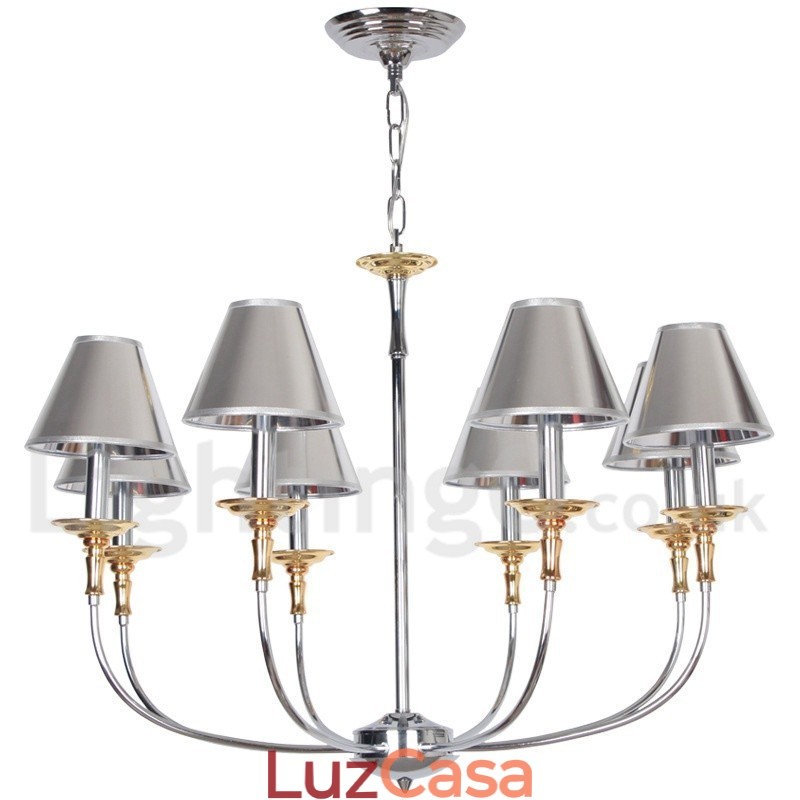 Lustre moderno contemporâneo estilo vela cromado de 8 luzes