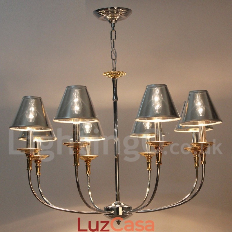 Lustre moderno contemporâneo estilo vela cromado de 8 luzes