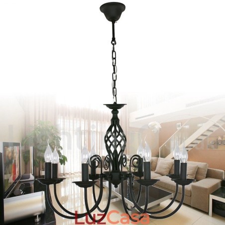 Lustre estilo vela preta retrô contemporânea de 8 luzes Lustre estilo vela preta retrô contemporânea de 8 luzes