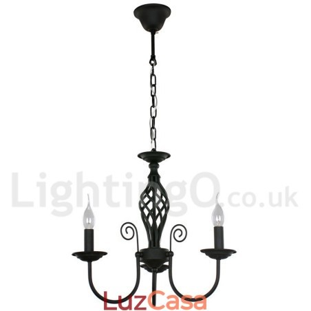 Lustre estilo vela preta retrô contemporânea de 3 luzes