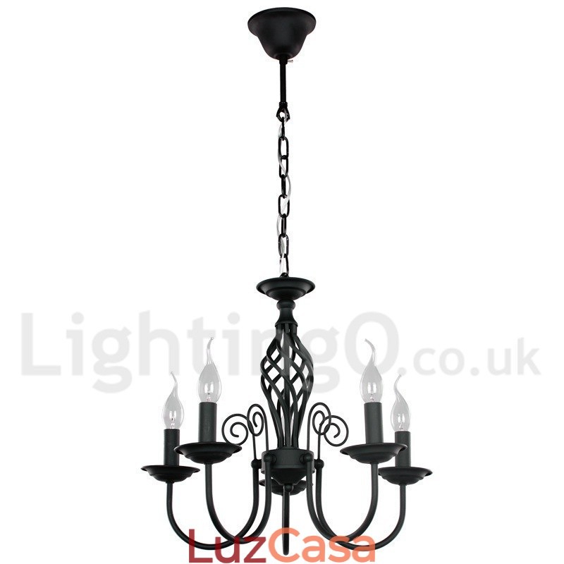 Lustre estilo vela preta retrô contemporânea de 5 luzes