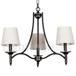 Lustre estilo vela contemporâneo preto retrô rústico de 3 luzes